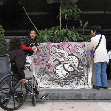 Marite Fernández and disability rights adovocates demonstrate before the Mexican Senate demanding the right to full legal capacity, Mexico City, Mexico, 2007.